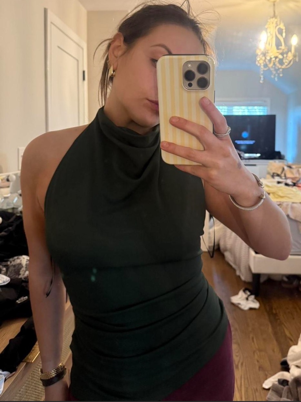 Zara Dark Green Sleeveless Cowl-Neck Sweater